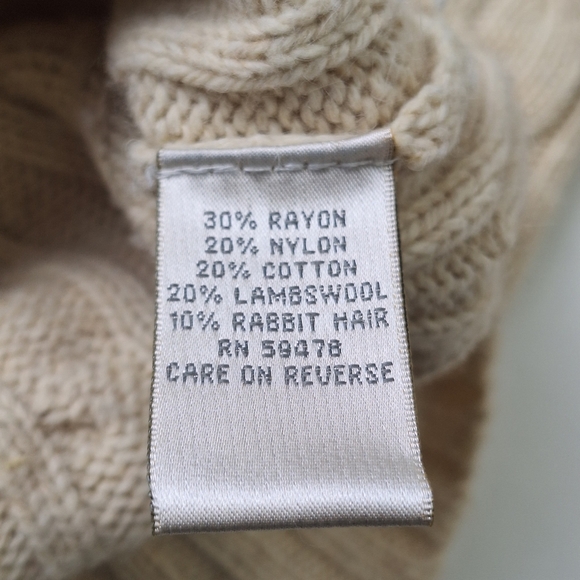 Between Me & You Cream Lambswool Rabbit Hair‎ Blend Cable Knit Sweater Sz Large - Picture 6 of 9